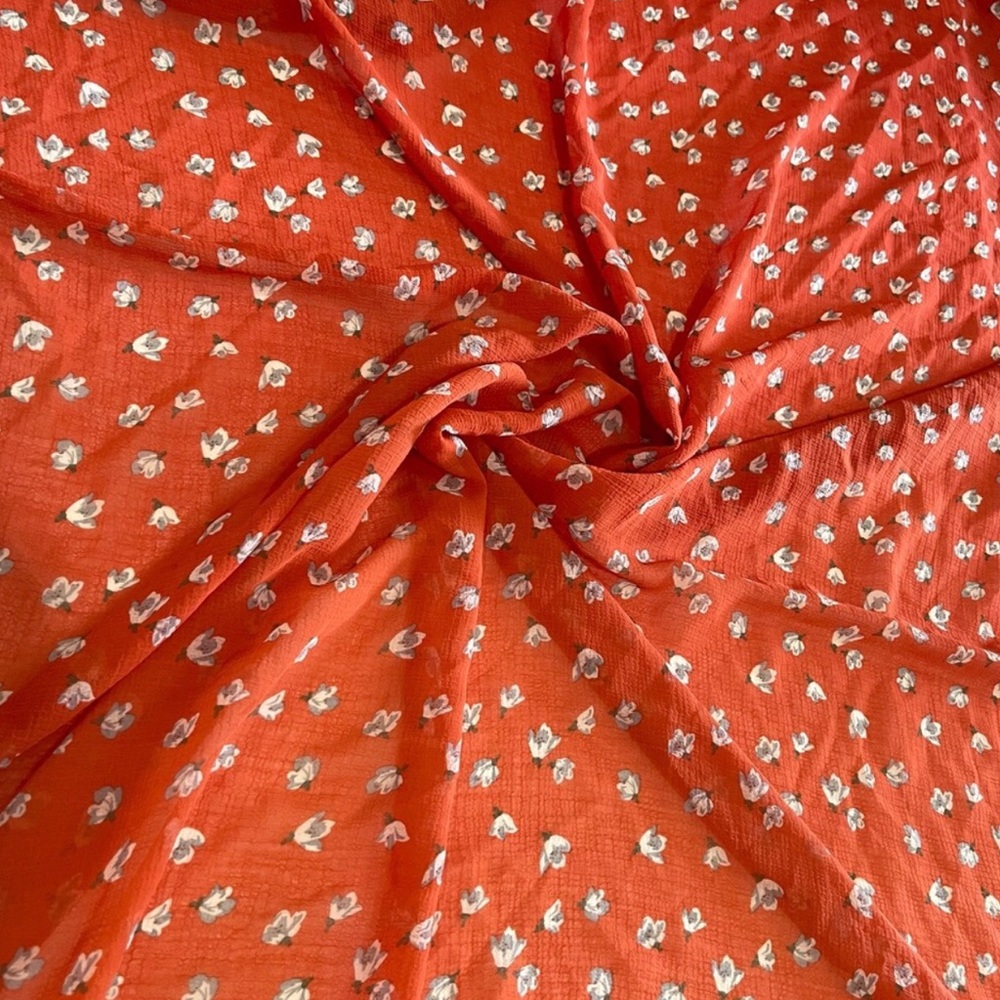 Orange Floral Patterned Chiffon de Crépe Fabric